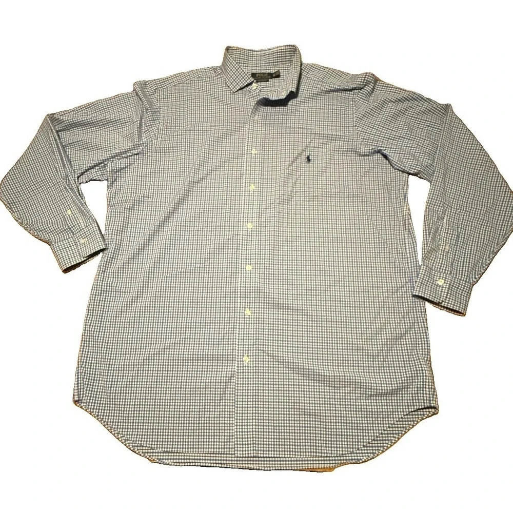 Polo Ralph Lauren Shirt Mens XLT Blue Plaid Performance Soft Stretch Button Up